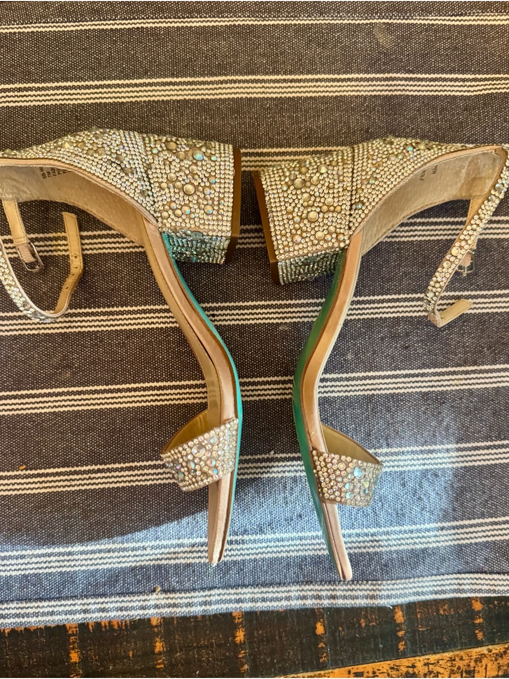 Betsy Johnson Mari Heels Embellished Gold Block Heel Sandals with Ankle Strap